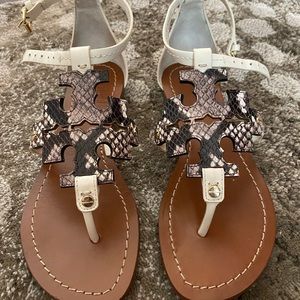 Tory Burch Phoebe white and snake sandals